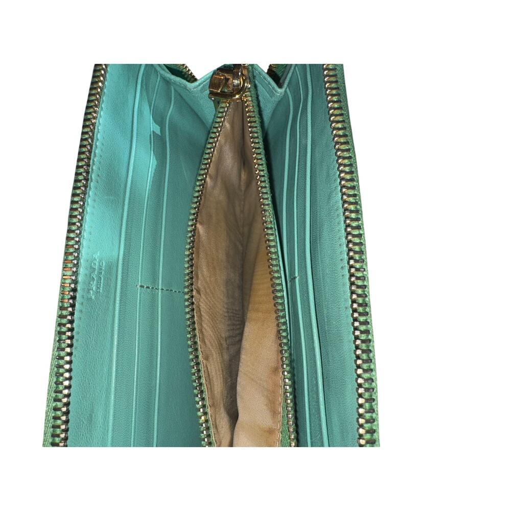 PRADA Saffiano Patent Leather Zip-Around Wallet in Apple / Mint Green - Picture 8 of 11